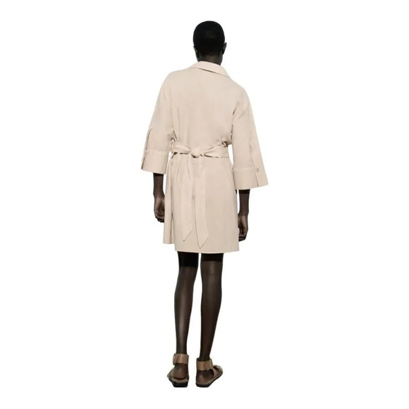 ZARA | Sand | BELTED LINEN BLEND MINI DRESS - Picture 8 of 11